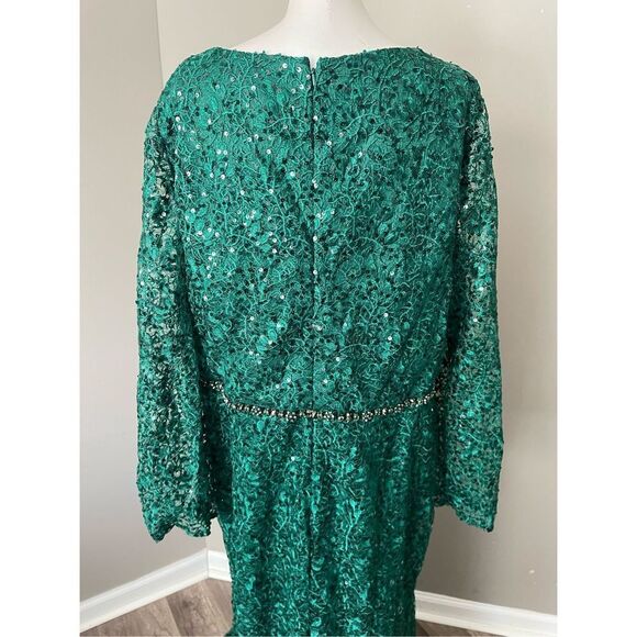 MAC DUGGAL EMBELLISHED WRAP OVER LONG SLEEVE GOWN - Picture 9 of 10